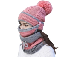 3 Peças/conjunto Chapéu De Inverno De Tricô Para Mulheres Com Máscara E Cachecol Espesso De Lã, Rosa