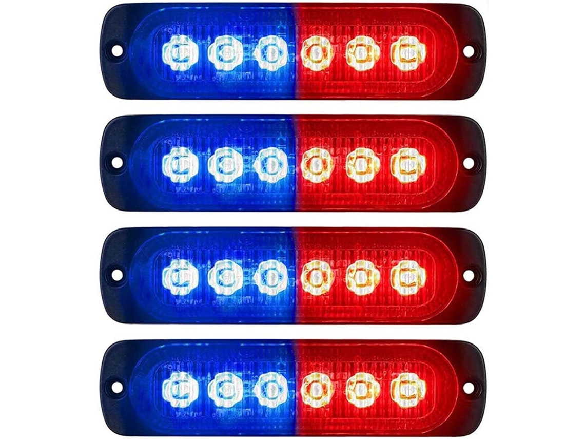 Luzes De Advertência Estroboscópicas Led, Conjunto De 4 Unidades Com 6 Leds Cada, Para Carros, Caminhões, Vans, Veículos