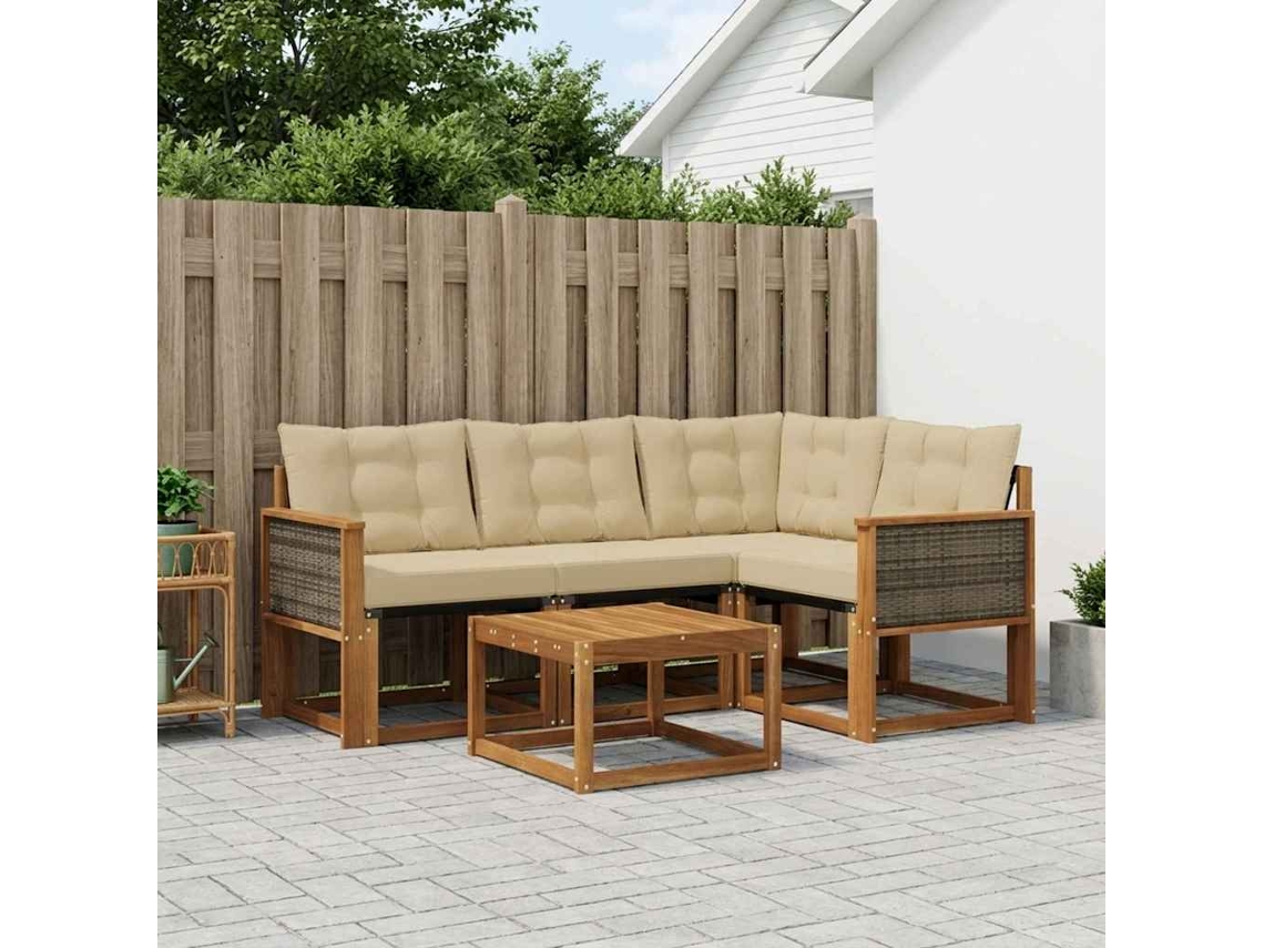 Vidaxl Conjunto De Sofás Para Exterior 5 Pcs Natural E Bege