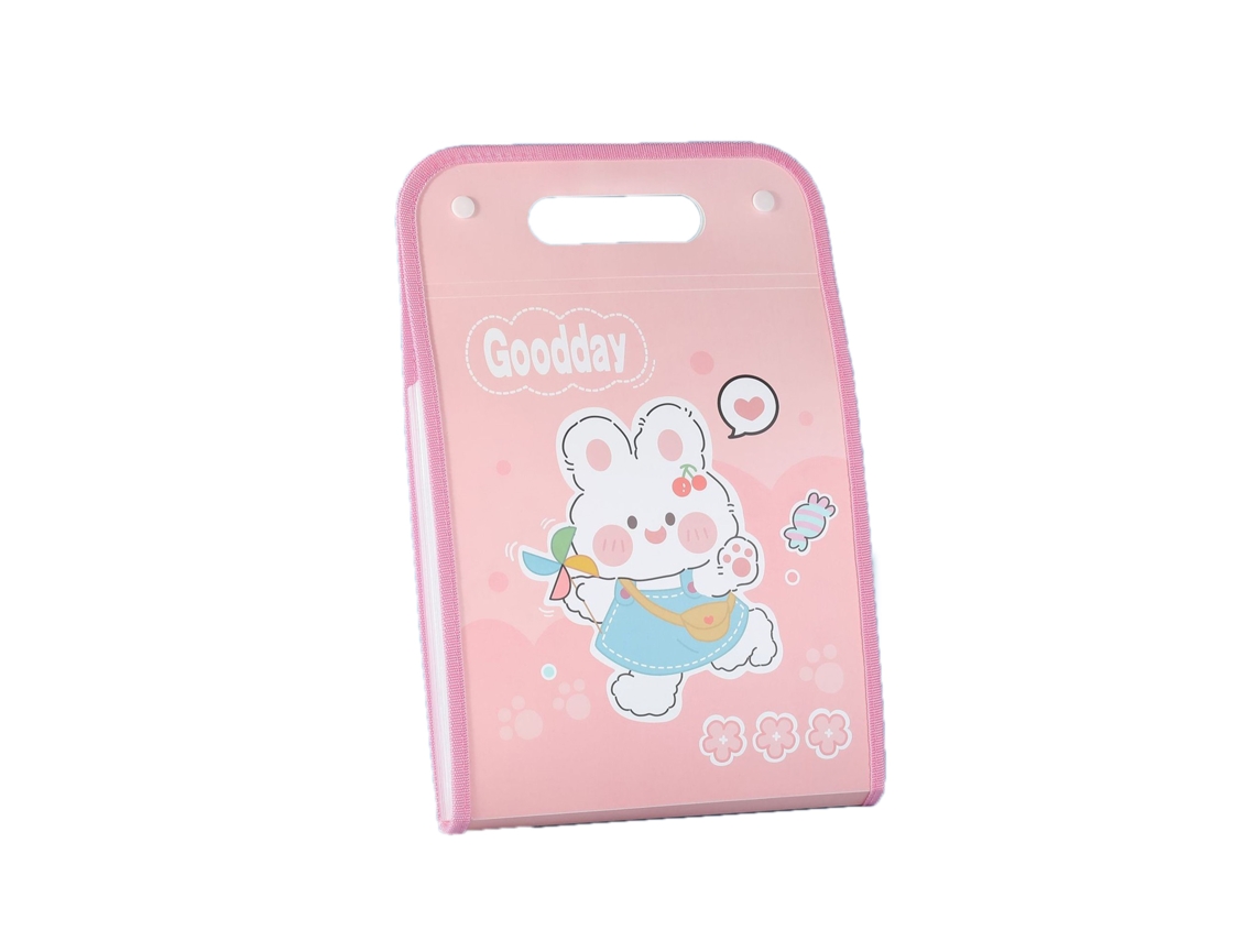 Carpeta Organizadora A4 Vertical 12 Capas Expandible Com Coelho Rosa Para Escritório E Mesa De Trabalho