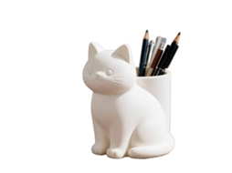 Porta Caneta Gato Branco, Organizador de Mesa Criativo, Organizador Fofo Maquiagem Pinceis, Mesa Decorativa Enfeite