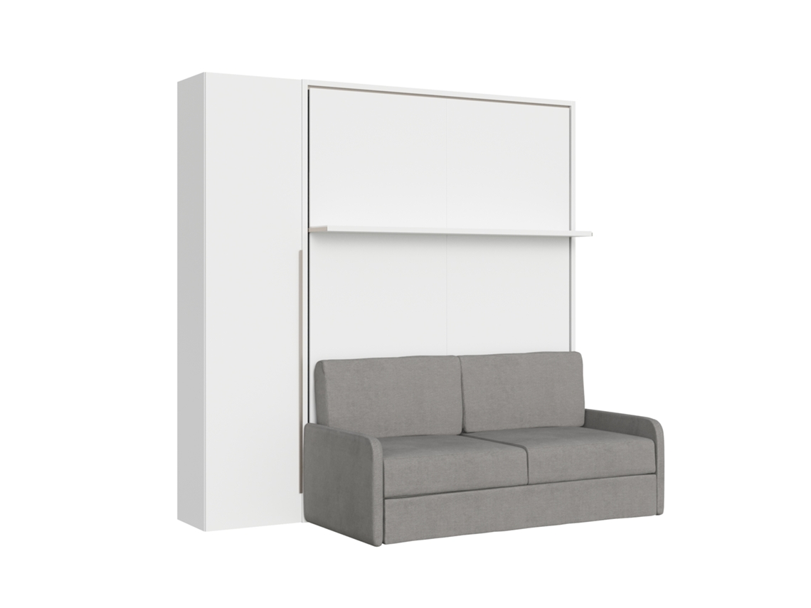 Cama Francesa Dobrável Vertical Versia Sofà 140 Com Sofá, Prateleira E Guarda-roupa Esquerdo De 1 Porta Branco