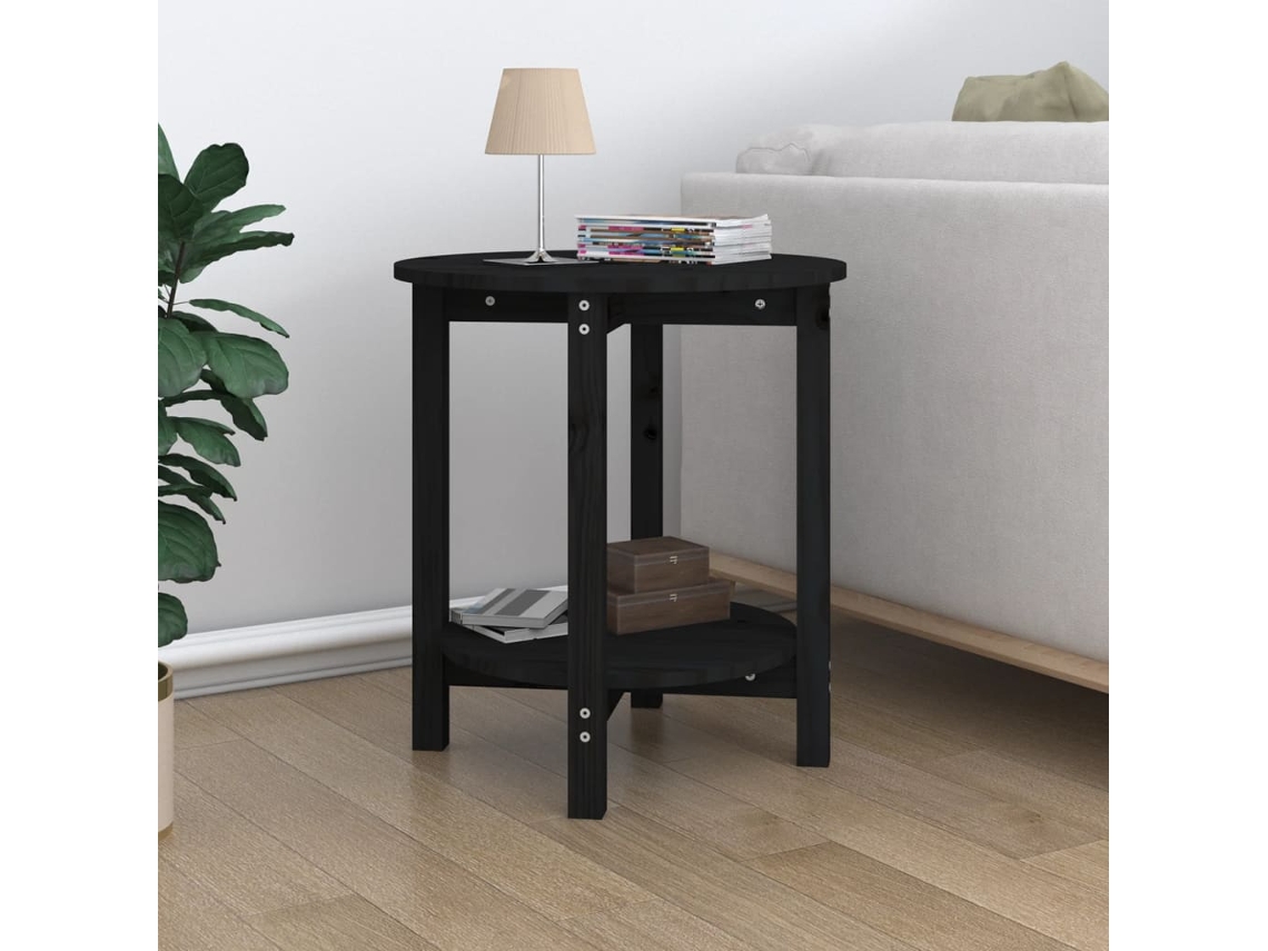 Vidaxl Mesa De Centro Ø 55x60 Cm Madeira De Pinho Maciça Preto