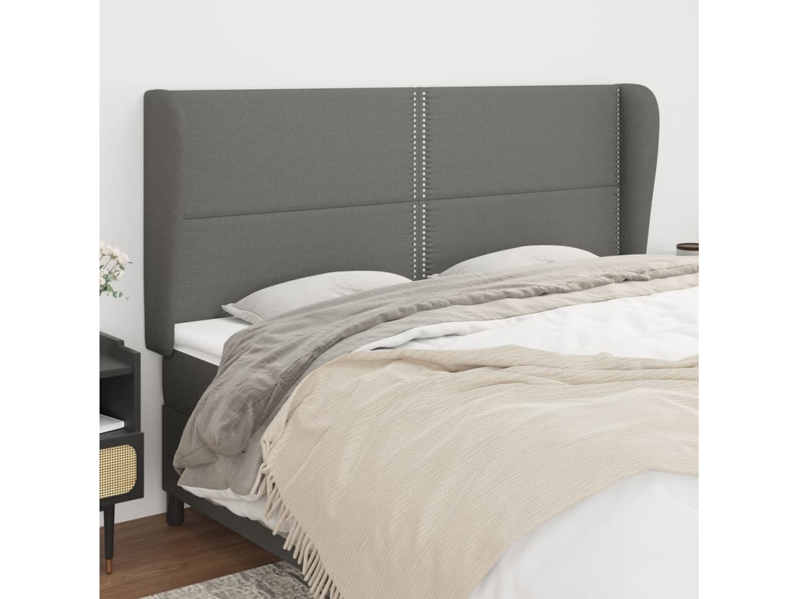 Vidaxl Cabeceira Cama C/ Abas Tecido 183x23x118/128 Cm Cinzento-escuro