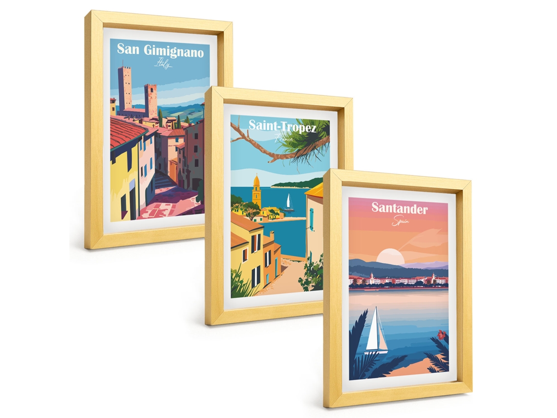 Composição De Quadros Paisagens Urbanas Italianas Espelharte (3 Peças 20x30 Cm)