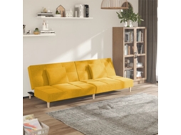Vidaxl Sofá-cama 2 Lugares Com Duas Almofadas Tecido Amarelo