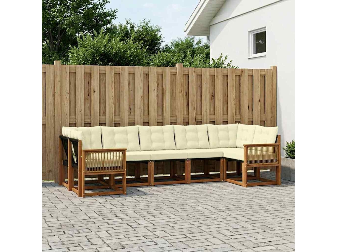 Vidaxl Conjunto De Sofás Para Exterior 7 Pcs Natural E Creme