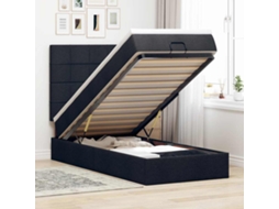 Estrutura de cama otomana com colchão preto tecido