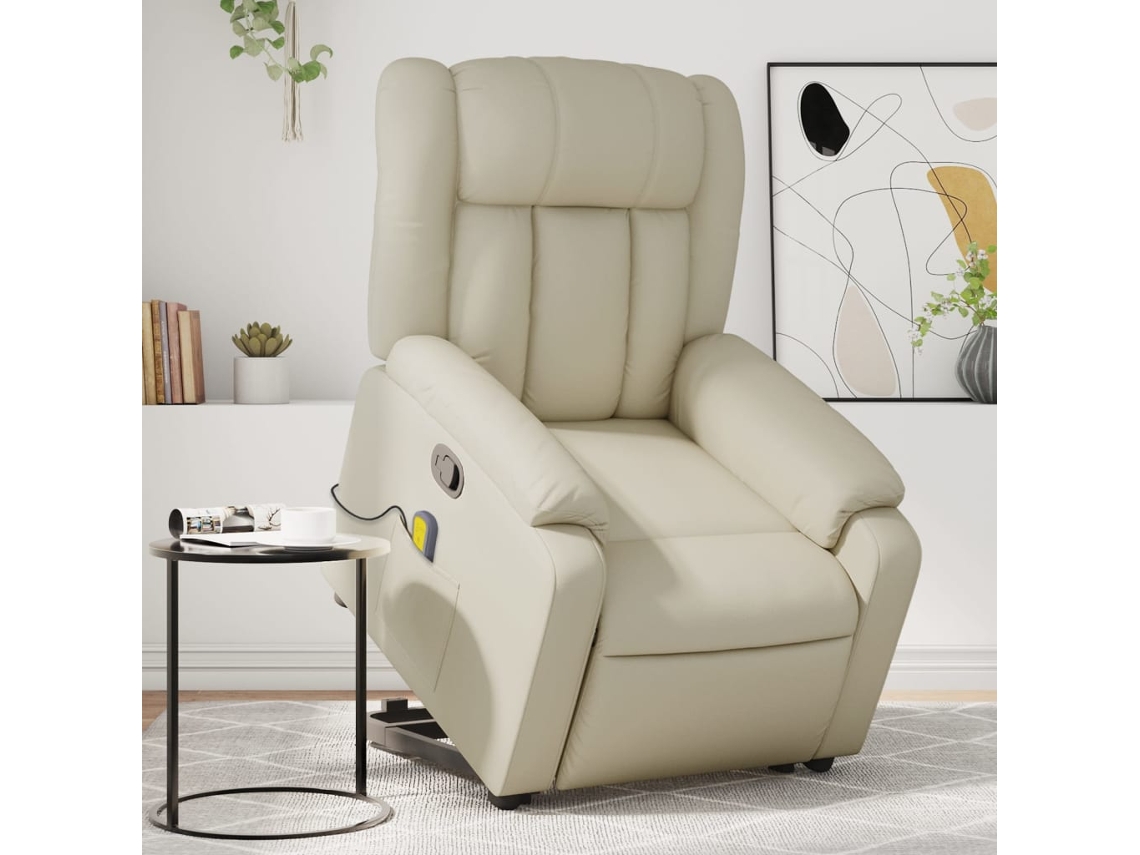 Vidaxl Poltrona Reclinável De Massagens Couro Artificial Cor Creme