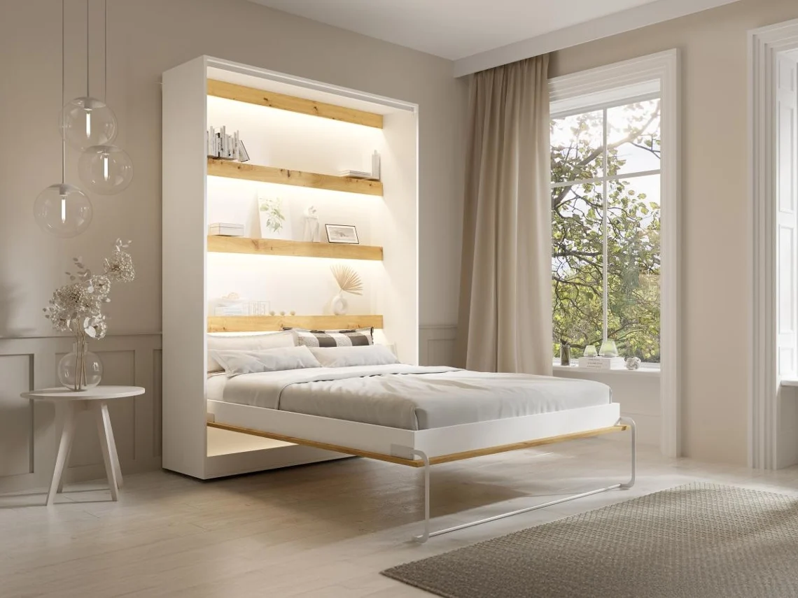 Cama embutida RAPILI VENTE-UNIQUE.PT Natural claro, Branco 140x200 cm - Com colchão - Com sommier