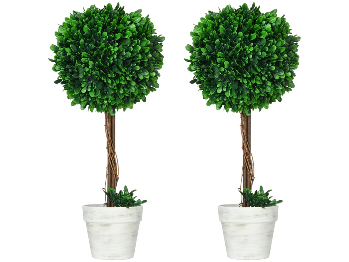 2 Árvores Buxo 60cm Uv Vasos Decoração Verde VELTRIX