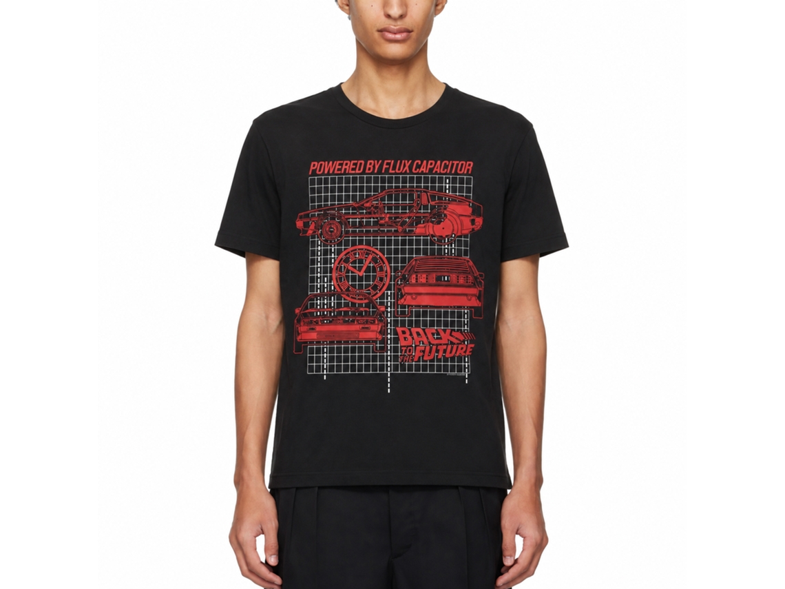 Rockinstone Back To The Future Movie Blueprints Black Adult T-shirt Size:xl