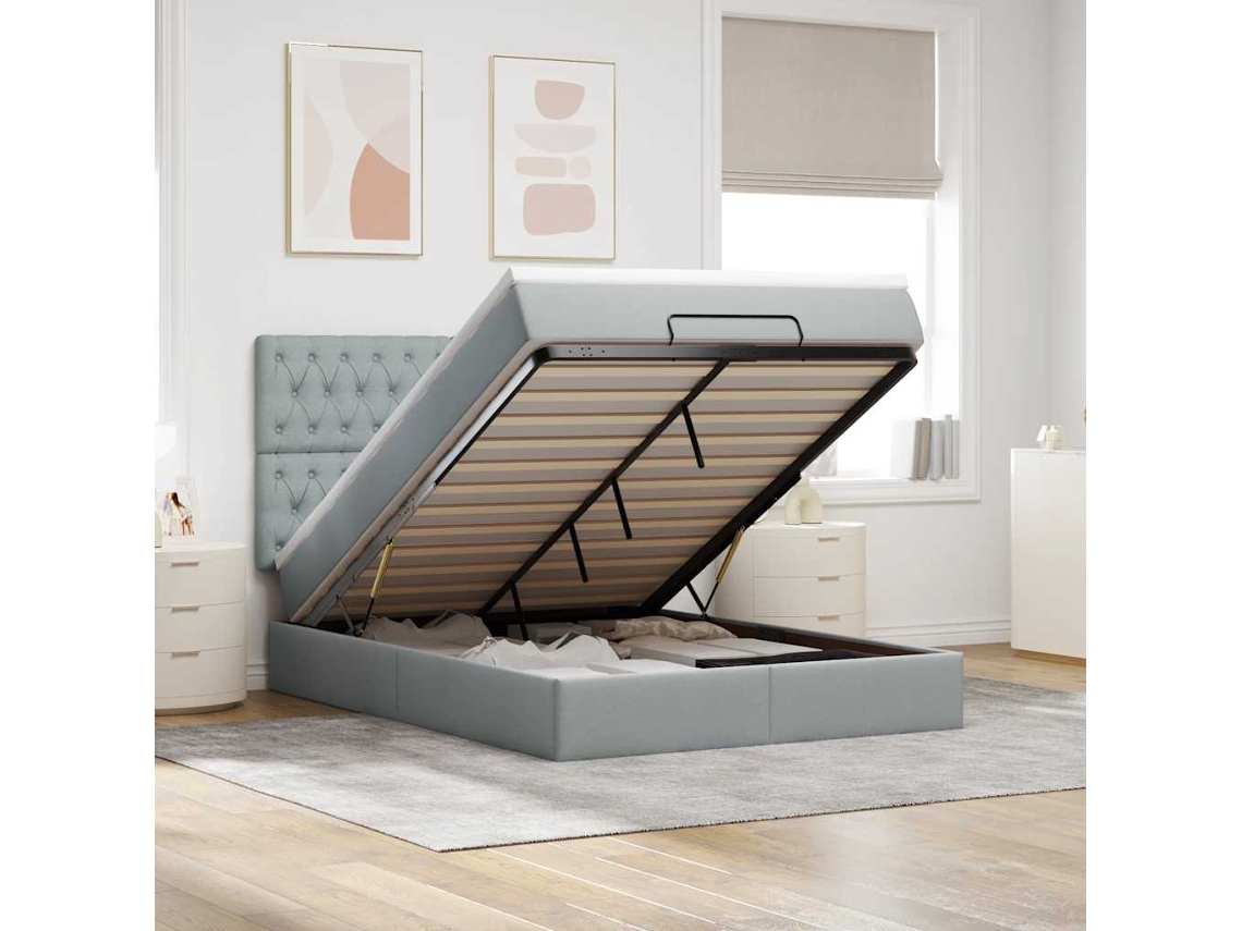 Vidaxl Estrutura De Cama Otomana Com Colchão 140x190 Cm Cinzento Claro