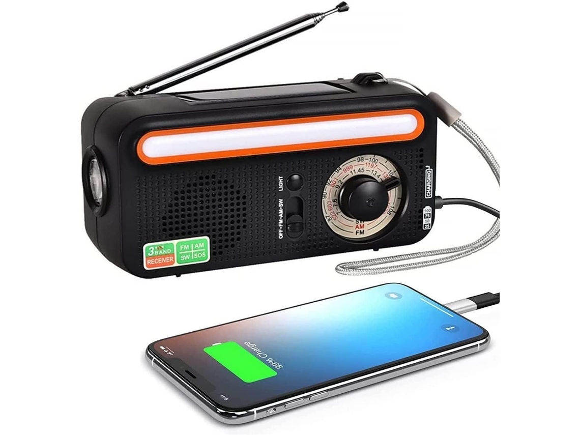 Rádio Solar 2000mah, Rádio Noaa/am/fm Com Lanterna Led, Alerta Automático De Furacão Brilvibera (preto)