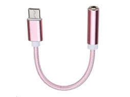 Adaptador de Cabo para Fone de Ouvido Digital 3.5mm Macho para Fêmea, Rosa, com Conector Type C, Leve, 14cm