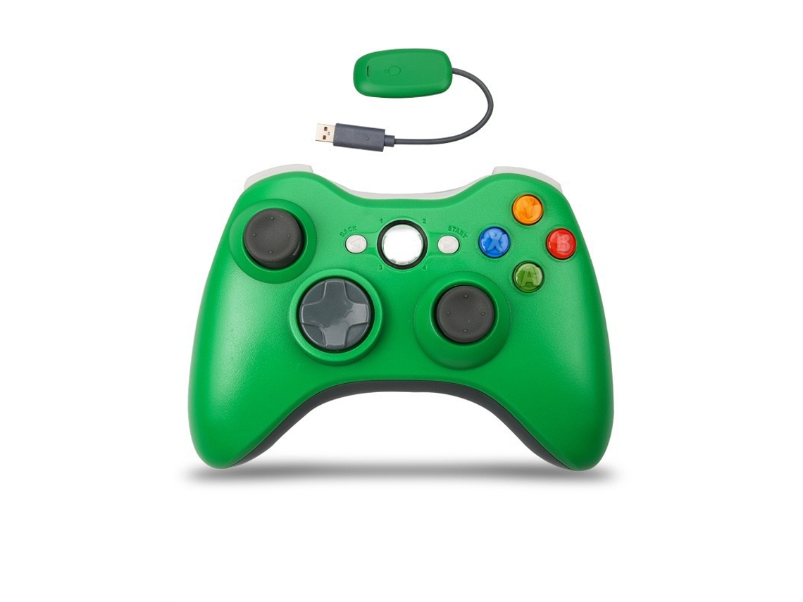 Controle sem fio YUNZII para Xbox 360 com receptor 2.4G e vibração verde.
