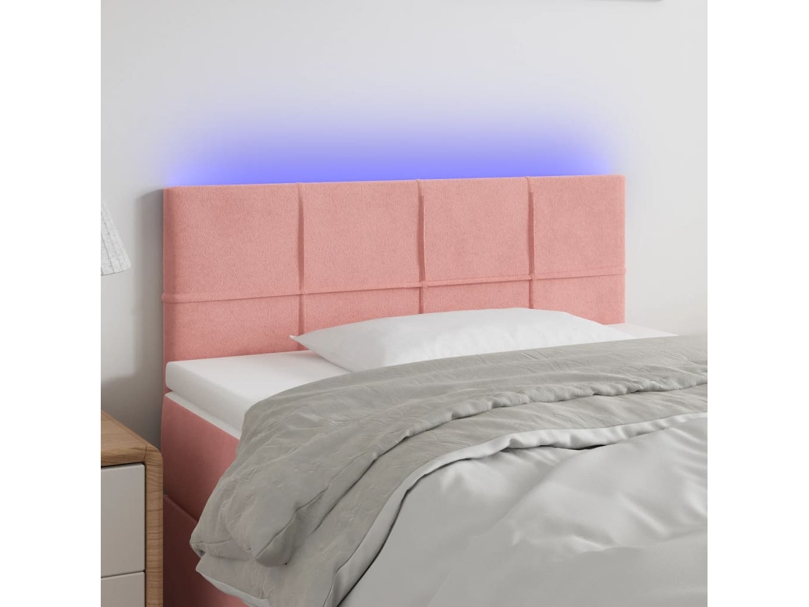 Vidaxl Cabeceira De Cama C/ Luzes Led Veludo 90x5x78/88 Cm Rosa