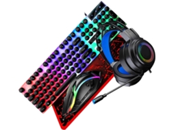 Kit De Acessórios Para Jogos Teclado, Mouse E Fones De Ouvido Usb Para Escritório E Jogos Preto Design Ergonômico Gokoco