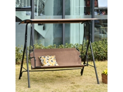Cadeira De Balanço Hollywood Para 2 Pessoas, Espreguiçadeira Externa De Jardim Com Tubo De Metal Resistente E Ângulo Ajustável, Cor Marrom