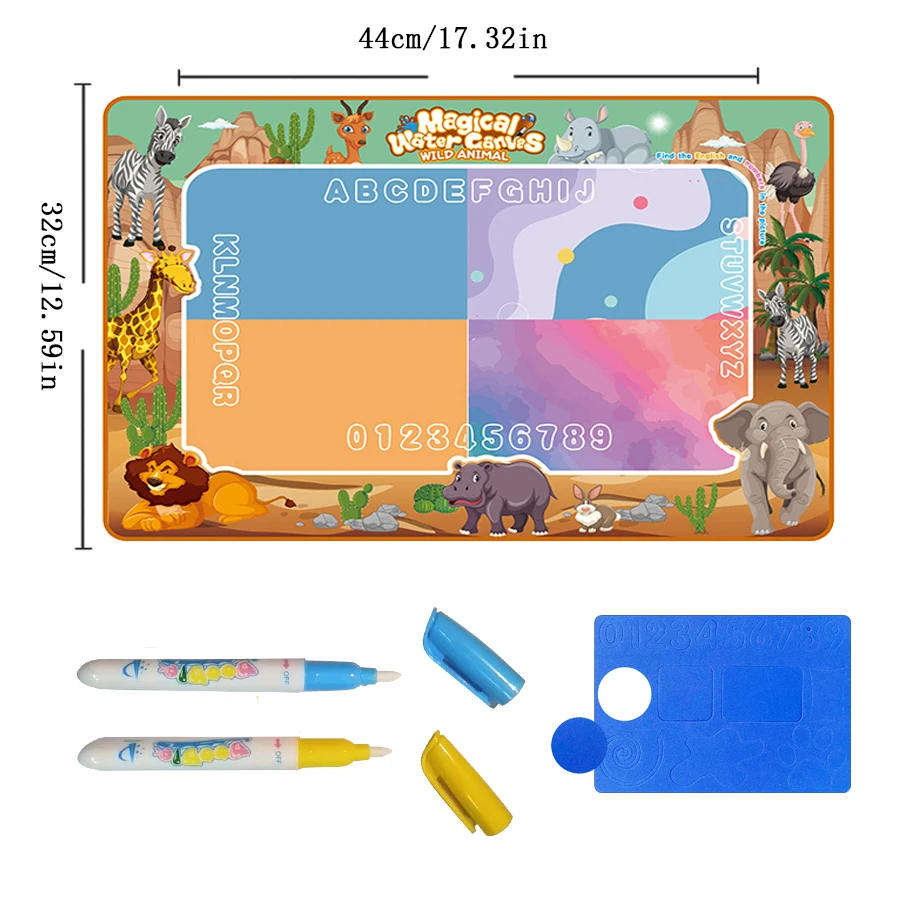 manta Mágica para Pintura em Aquarela,um Sucesso de Vendas,ideal para Escrita com Água e Aquarela, com Estampa Repetida para Crianças. MDUG (animal)