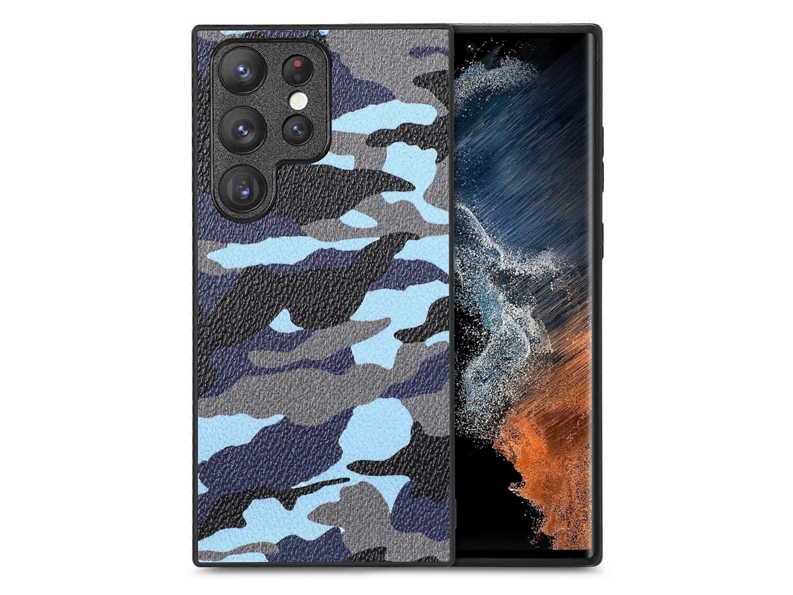 Capa Traseira De Couro Camuflado Para Samsung Galaxy S23 Ultra 5g