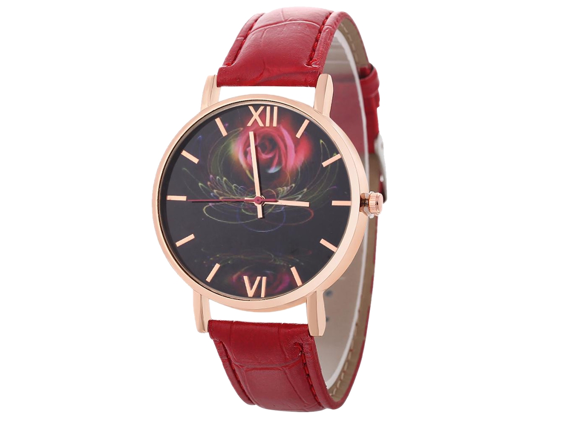 Reloj De Pulsera Unisex De Cuero Pu Moda Quartz Para Hombre Y Mujer (rojo)