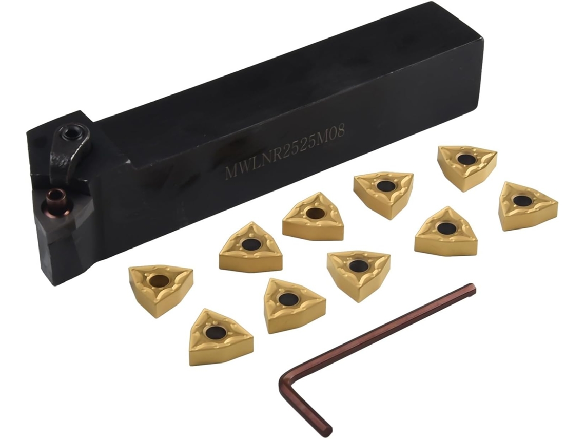 Porta-ferramentas De Torneamento Mwlnr2525m08 25 Mm Com 10 Insertos Metal Duro Wnmg080404, Aço Inoxidável