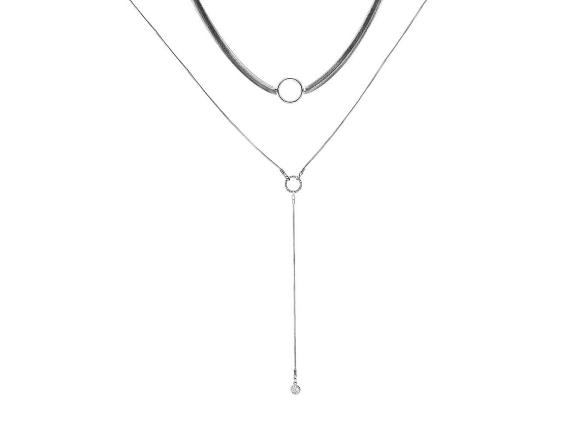Colar Feminino Com Camadas Duas E Decoração Cristal Redondo