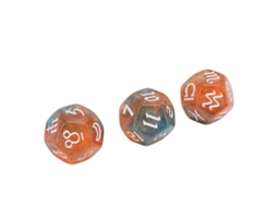 Mali conjunto de 3 Dados Astrológicos 12 Lados Glitter Runa para Jogo de Tabuleiro