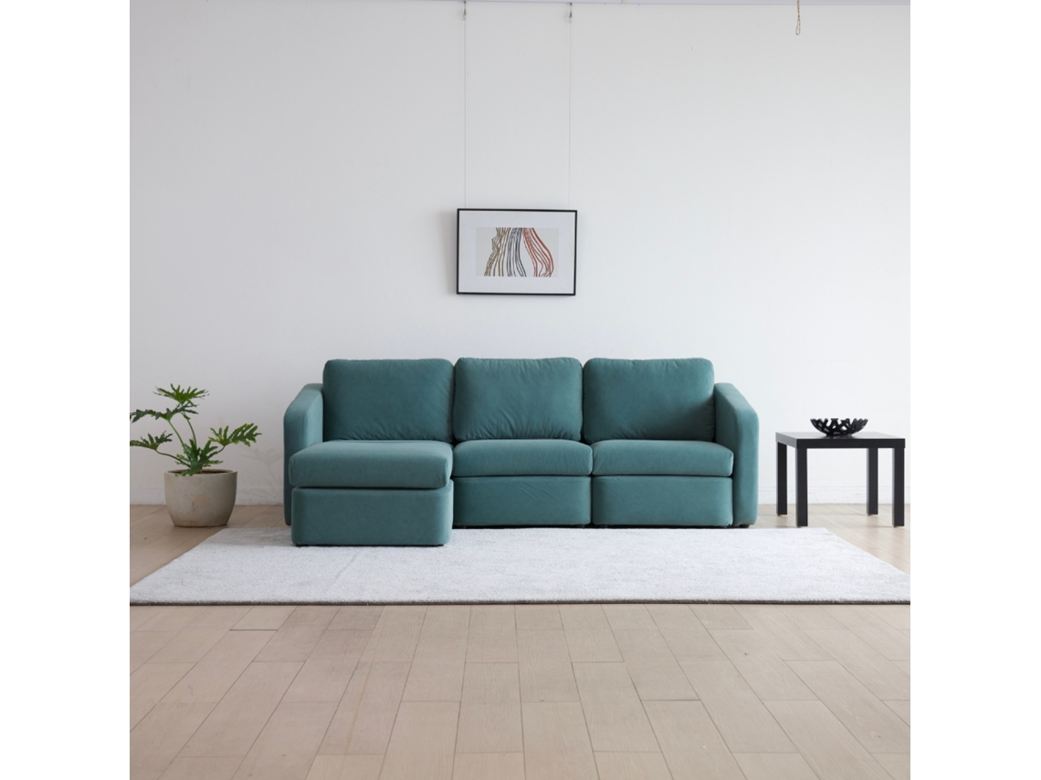 Sofá Konekt Modular Azul De 3 Lugares Com Pufe Conceito U