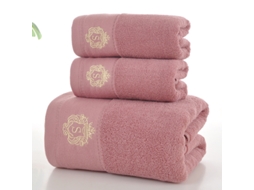 Conjunto De 3 Toalhas Em Puro Algodão Super Absorventes, De Secagem Rápida, Ideais Para Casas De Banho, Spas E Hotéis. Rosa Hexinyigjly