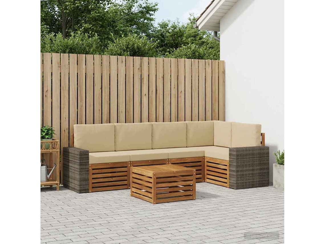 Vidaxl Conjunto De Sofá Sectional Com Almofada 6 Pcs Natural E Bege