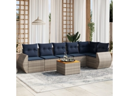 Vidaxl Conjunto De Sofá De Jardim Com 7 Peças E Almofadas Em Rattan Sintético Cinza