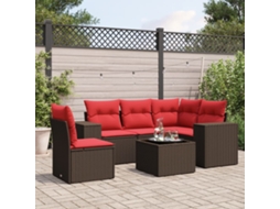 Vidaxl Conjunto De Sofá De Jardim Com 6 Peças E Almofadas Em Rattan Sintético Marrom