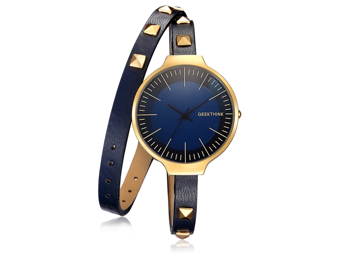 Relógio de Pulso Feminino Retro com Pulseira de Couro Pu Multicamada e Quartzo Azul