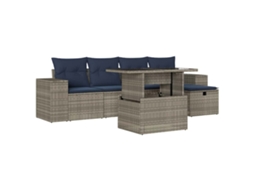 Conjunto de Sofá de Jardim, 6 Peças, Almofadas, Rattan Cinza MAISON EXCLUSIVE