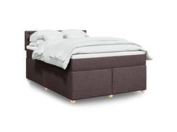 Vidaxl Cama Com Molas/colchão 140x190 Cm Tecido Castanho-escuro