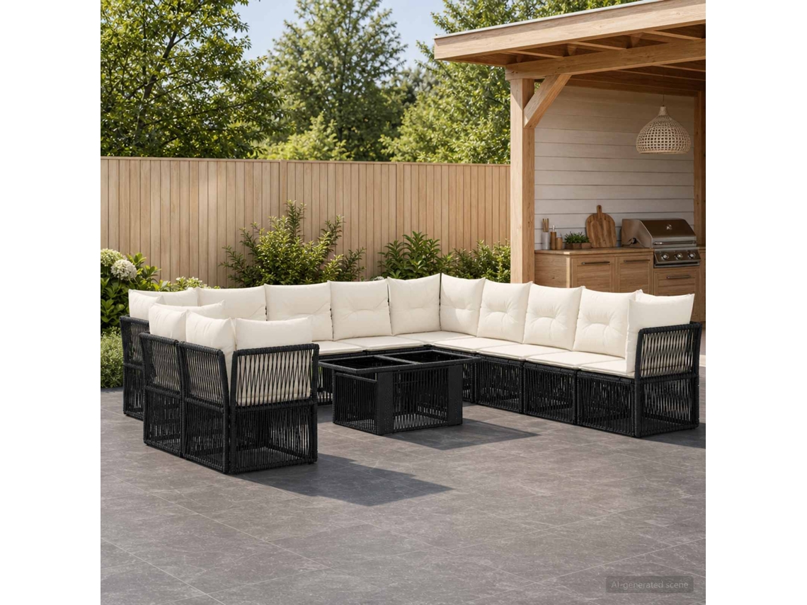 Vidaxl Conjunto De Sofá De Jardim 12 Unid. Preto Vime Pe