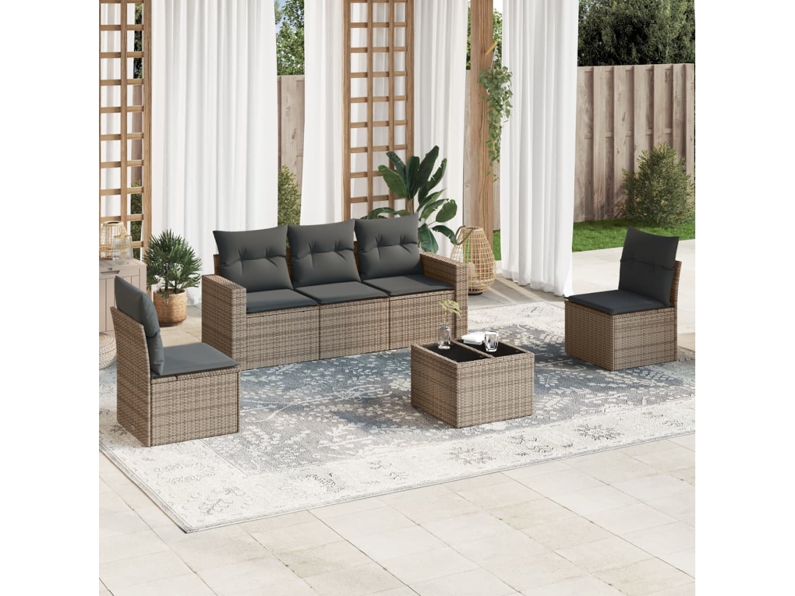 Vidaxl 6 Pcs Conjunto Sofás De Jardim Com Almofadões Vime Cinzento