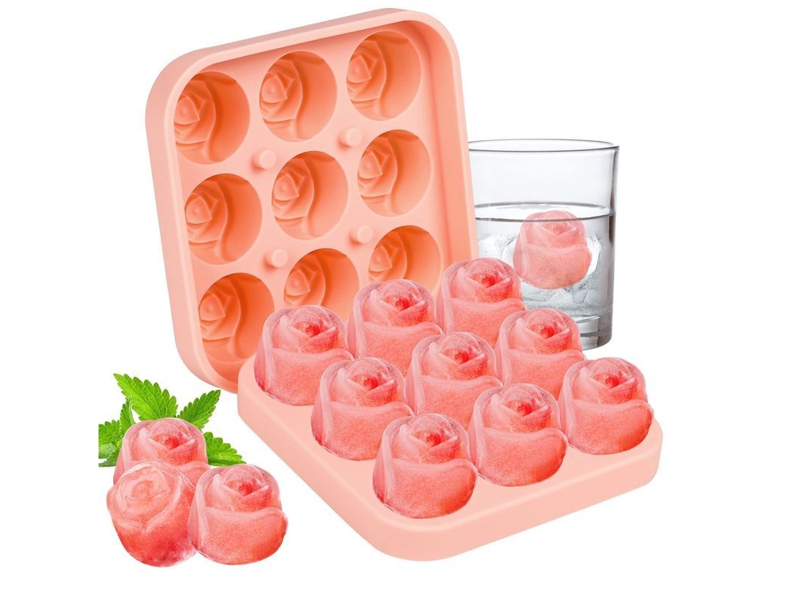 2026 bandeja de Gelo de Silicone com Tampa em Forma de Rosa 9 Cavi dades para Bebidas e Alimentos Bebê
