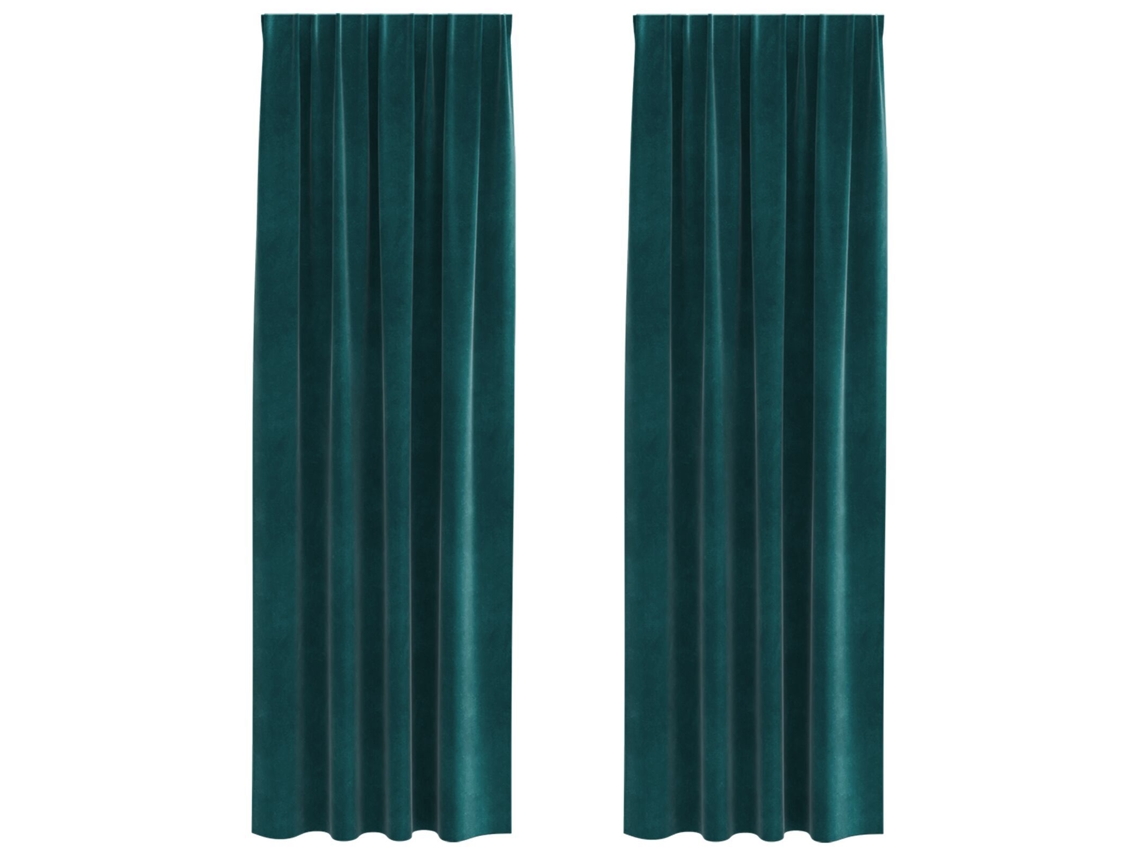 Conjunto 2 Cortinas Opacas Vidaxl Verde Veludo (140 X 225 Cm)
