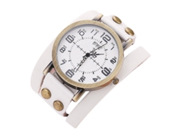 Relógio de quartzo vintage unissex CCQ com pulseira de couro PU branca.