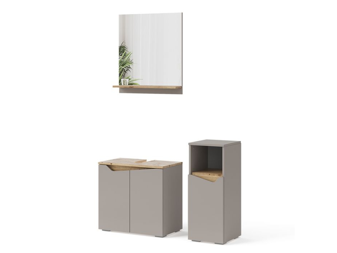 Conjunto de toucador de banheiro Marelle, 3 peças, com armário intermediário, cinza, Vicco