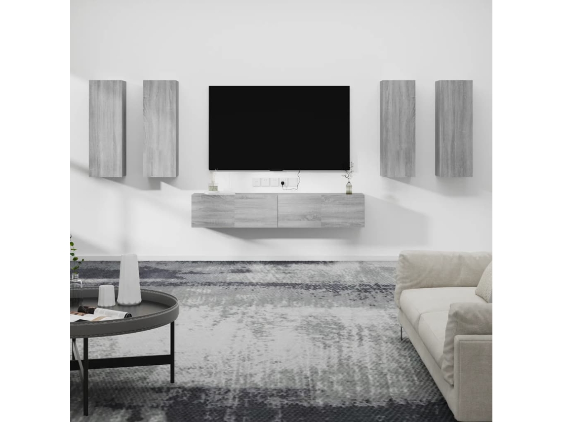 Conjunto Móveis de Armário Tv 6 Pcs Madeira Processada Sonoma Cinza