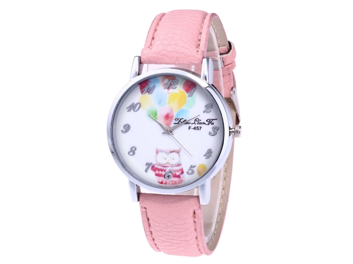 Relógio de pulso de quartzo com pulseira de couro rosa granulado cor lichia para casais, unissex.