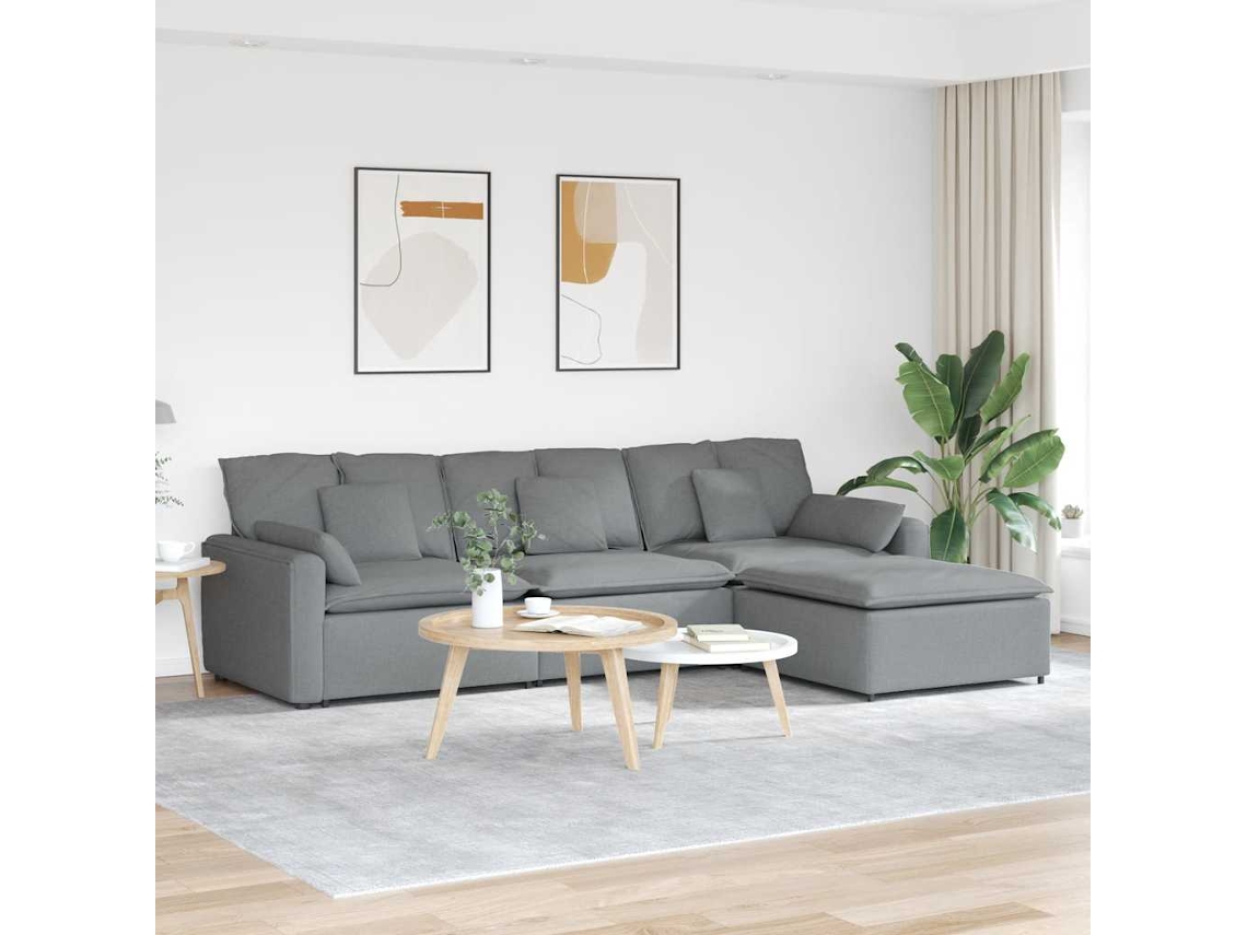 Vidaxl Sofá Modular Com Pufes E Almofadas Cinzento-claro
