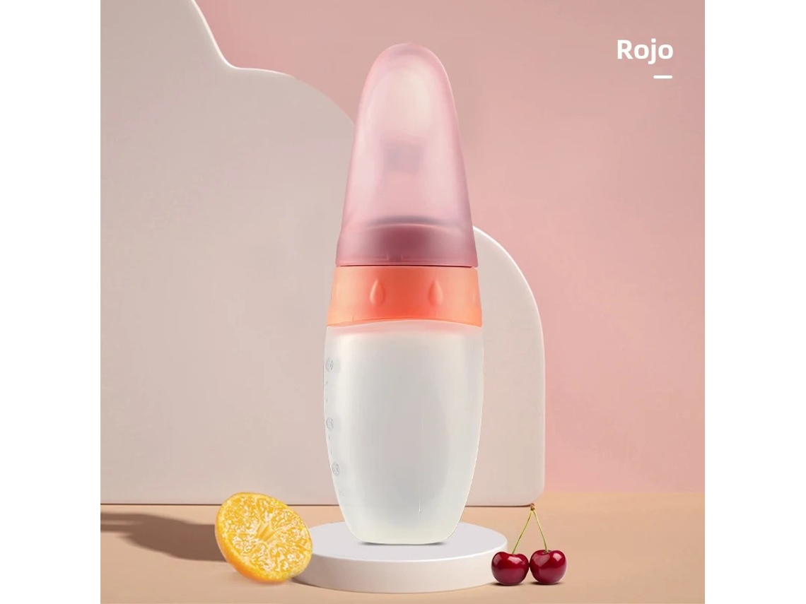 Mamadeira de Silicone Líquido de 100ml para Bebês com Colher Dosadora e Sonda. MDUG (vermelho)