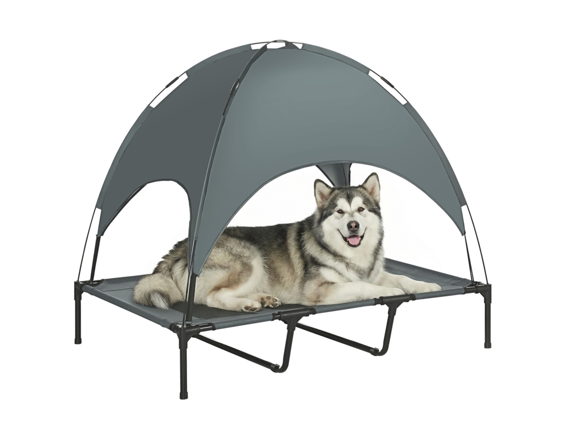 Cama Elevada Para Cão Com Dossel E Tecido Respirável 122 X 92 X 108 Cm Cinza