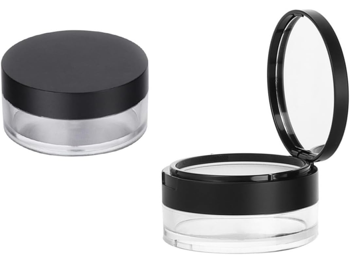 Estojo De Viagem Para Pó Compacto Em Plástico Preto Com Espelho