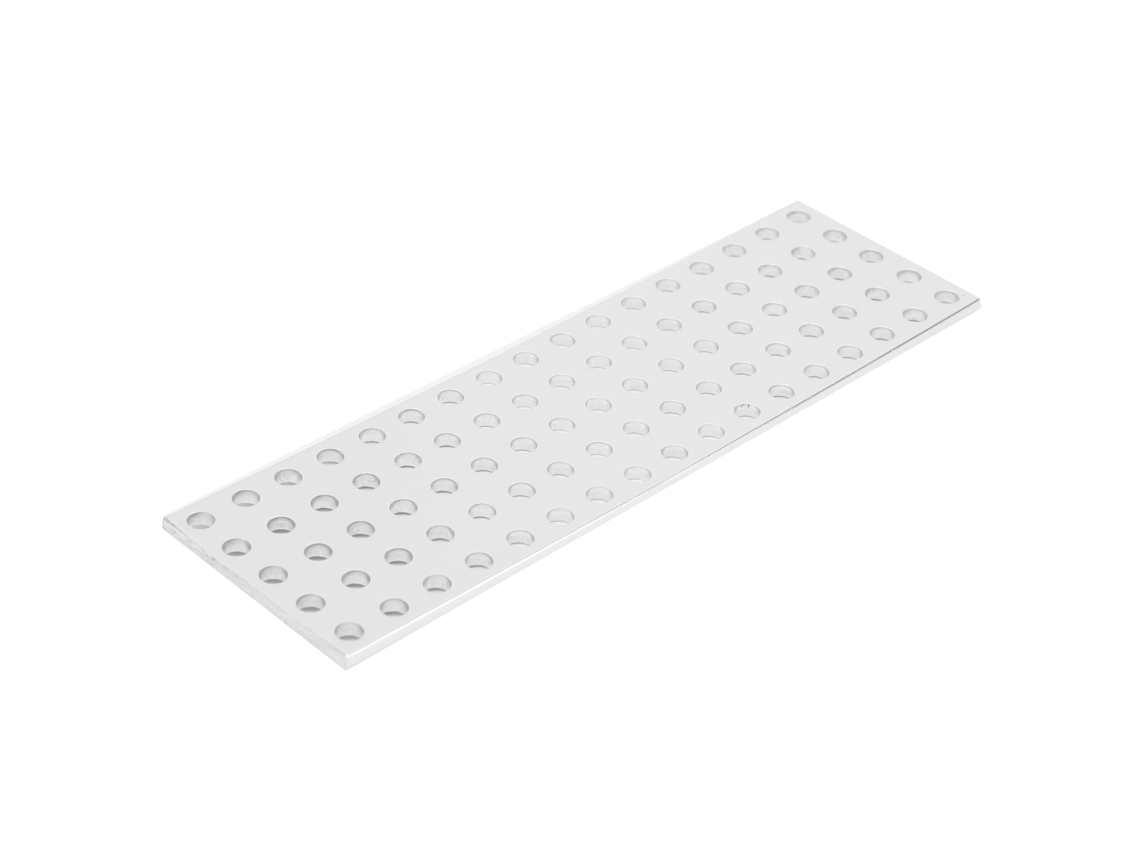 Placa de alumínio com grade simples, modelo 3116-0040-0136, com 5x17 furos, dimensões de 40x136mm.